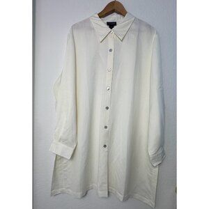 Dialogue Shirt Womens 2X Ivory Button Up Linen Blend L/S Oversized Lagenlook NWT